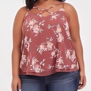 Torrid criss cross pink floral tank cami